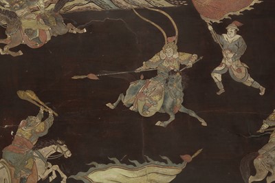 Lot 273 - A CHINESE COROMANDEL LACQUER 'WARRIORS' PANEL.