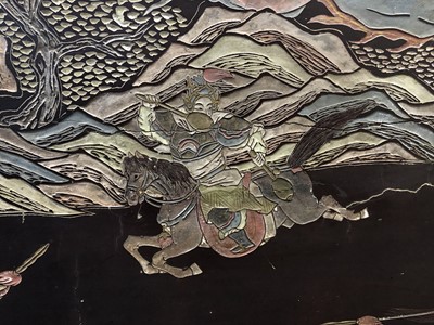 Lot 273 - A CHINESE COROMANDEL LACQUER 'WARRIORS' PANEL.