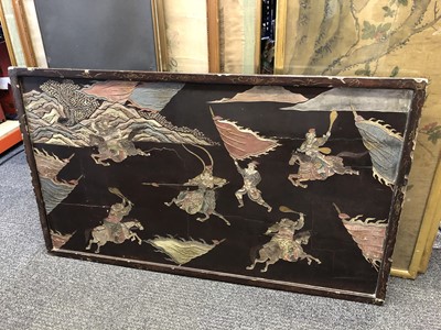 Lot 273 - A CHINESE COROMANDEL LACQUER 'WARRIORS' PANEL.
