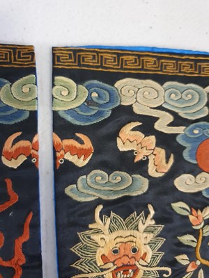 Lot 369 - A PAIR OF CHINESE MILITARY OFFICIAL'S QILIN RANK BADGES, BU ZI.