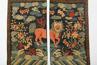 Lot 369 - A PAIR OF CHINESE MILITARY OFFICIAL'S QILIN RANK BADGES, BU ZI.