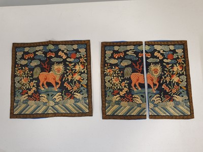 Lot 369 - A PAIR OF CHINESE MILITARY OFFICIAL'S QILIN RANK BADGES, BU ZI.