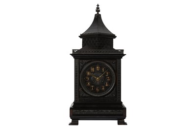 Lot 129 - A LATE 19TH CENTURY VICTORIAN ENGLISH GOTHIC REVIVAL BLACK BELGIAN MARBLE MANTLE CLOCK