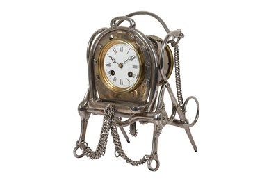 Lot 128 - A RARE AND UNUSUAL LATE 19TH CENTURY FRENCH BRASS AND STEEL NOVELTY EQUESTRIAN MANTLE CLOCK