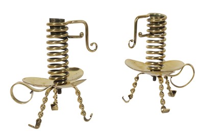 Lot 86 - A PAIR OF RARE AND UNUSUAL LATE 19TH CENTURY BRASS 'COURTING' CANDLESTICKS