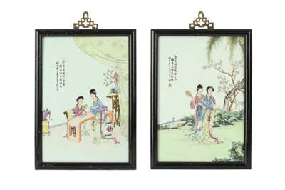 Lot 574 - A PAIR OF CHINESE PORCELAIN ZHUSHAN 'LADIES' PANELS.