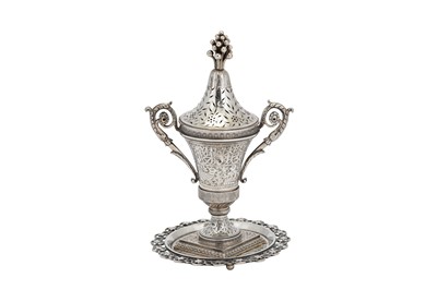 Lot 147 - A mid-19th century Ottoman Turkish 900 standard silver incense burner, Tughra of Sultan Abdul Mecid (1838-1861)