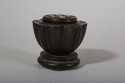 Lot 151 - λ A CHINESE CARVED ZITAN WOOD 'LOTUS POD' CRICKET BOX.
