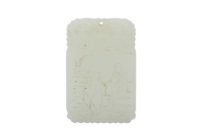 Lot 482 - A CHINESE WHITE JADE RECTANGULAR 'VERANDA' PLAQUE.