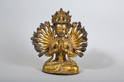 Lot 17 - A GILT-BRONZE FIGURE OF CUNDI BODHISATTVA.