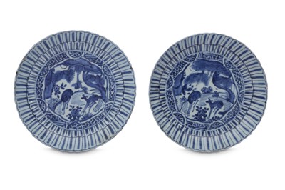 Lot 681 - A PAIR OF BLUE AND WHITE DISHES.