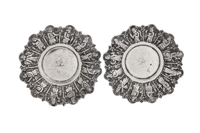 Lot 287 - A pair of mid-20th century Iranian (Persian) silver commemorative istikan saucers, Shiraz circa 1959