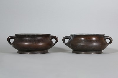 Lot 134 - A PAIR OF CHINESE BRONZE INCENSE BURNERS.