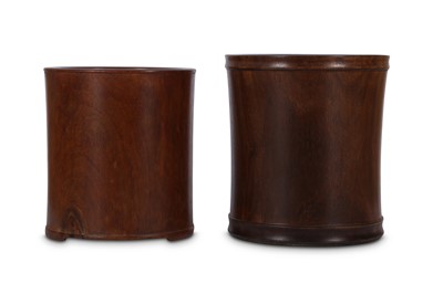 Lot 557 - TWO CHINESE HARD WOOD BRUSHPOTS, BITONG.