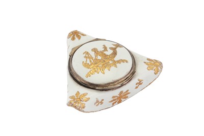 Lot 83 - A mid-18th century German enamel novelty bonbonniere or snuff box, Berlin circa 1750 probably by Fromery, with Louis XV French silver mounts Pairs 1750-56