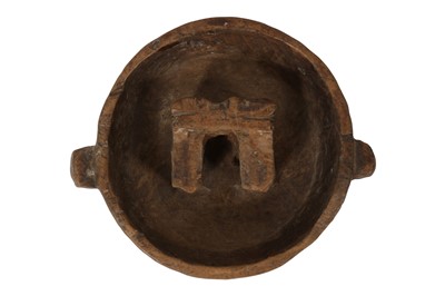 Lot 67 - AN ANCIENT CHINESE PERIOD CARVED WOODEN 'BUFFALO' BOWL