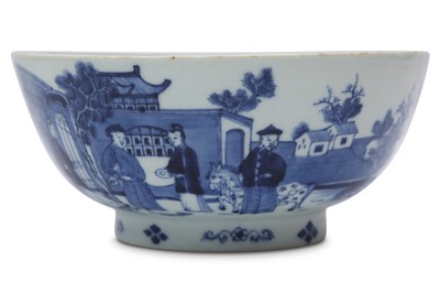 Lot 686 - A CHINESE BLUE AND WHITE 'LANDSCAPE' BOWL.