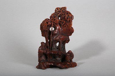 Lot 50 - A CHINESE BAMBOO-ROOT 'SCHOLAR AND ATTENDANT' CARVING.