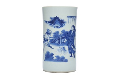 Lot 342 - A CHINESE BLUE AND WHITE 'ZHONG KUI' BRUSH POT, BITONG.