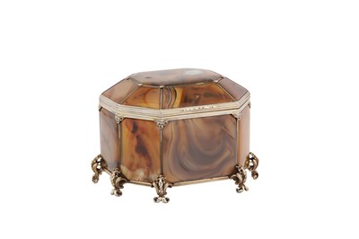Lot 47 - A late 19th century unmarked silver gilt mounted banded agate casket, probably Austrian, Vienna circa 1890