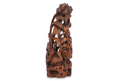 Lot 543 - A CHINESE BAMBOO 'QUAIL' CARVING.
