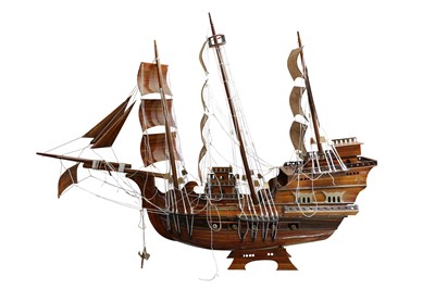 Lot 123 - A LARGE LACQUERED HARDWOOD MODEL OF A GALLEON