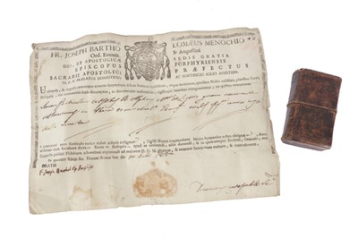 Lot 421 - CERTIFICATE OF AUTHENTICITY FOR A RELIC SIGNED BY SAINT GIUSEPPE MENOCHIO