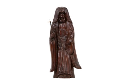 Lot 75 - A LATE 19TH /  EARLY 20TH CENTURY JAPANESE CARVED WOODEN FIGURE OF A SHOJO