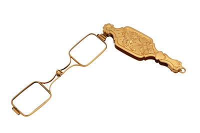 Lot 34 - A pair of mid-19th century unmarked gold lorgnettes, probably English circa 1860