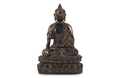 Lot 758 - A CHINESE GILT-BRONZE FIGURE OF BUDDHA SAKYAMUNI.
