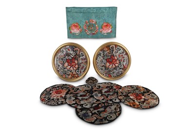 Lot 745 - NINE CHINESE EMBROIDERED ROUNDELS.