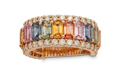 Lot 1217 - A multi-coloured sapphire and diamond ring