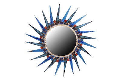Lot 301 - BELGIUM: AN ENAMELLED SUNBURST MIRROR