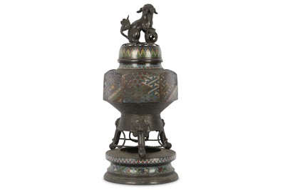 Lot 313 - A LARGE JAPANESE ENAMELLED BRONZE 'LION DOG' INCENSE BURNER.