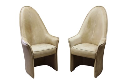 Lot 157 - A PAIR OF UNUSUAL HIGHBACKED LEATHER TUB ARMCHAIRS