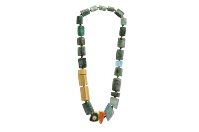 Lot 1244 - λ A hardstone and diamond necklace