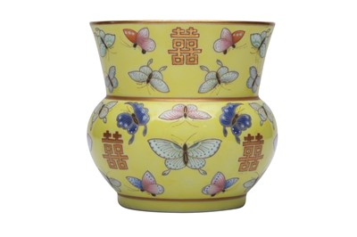 Lot 303 - A CHINESE FAMILLE ROSE YELLOW-GROUND 'BUTTERFLY' ZHADOU.