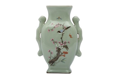 Lot 715 - A CHINESE CELADON-GLAZED FAMILLE ROSE VASE.