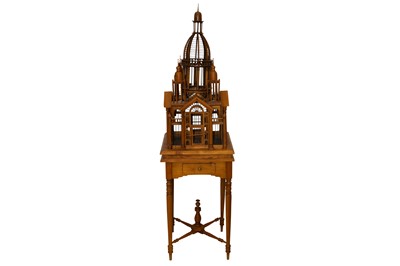 Lot 154 - A LARGE 20TH CENTURY TEAK ORNAMENTAL BIRD CAGE TABLE