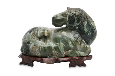 Lot 596 - A LARGE CHINESE GREEN JADE HORSE GROUP.