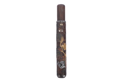 Lot 787 - A LACQUERED WOOD KISERUZUTSU (PIPE CASE).