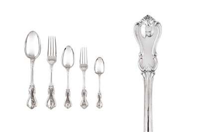 Lot 249 - A cased Victorian and later sterling silver table service of flatware / canteen, the majority London 1841 by William Eaton