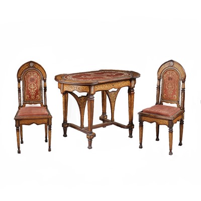 Lot 854 - λ A SET OF MOTHER-OF-PEARL-INLAID WOODEN CHAIRS AND TABLE MADE FOR THE EXPORT MARKET