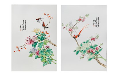 Lot 573 - A PAIR OF CHINESE PORCELAIN PANELS.