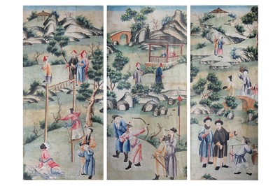 Lot 276 - A SET OF THREE CHINESE WALLPAPER PANELS.