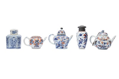 Lot 464 - FIVE CHINESE TEAPOTS AND COVERS AND TEA CADDIES.