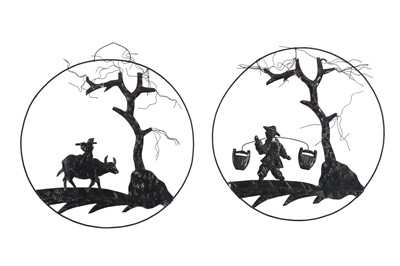 Lot 340 - A PAIR OF 'TIEHUA' PANELS.