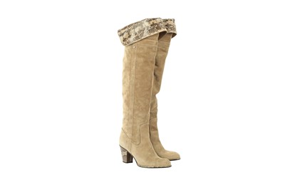 Lot 359 - DIOR BEIGE COWBOY BOOTS - SIZE 36.5
