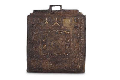 Lot 420 - A TIBETAN BRONZE BUDDHIST SAṂSĀRA HANGING PLAQUE.