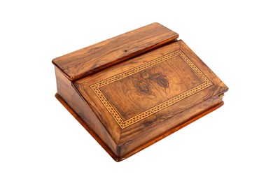 Lot 888 - A CLEAR OLIVE WOOD PORTABLE WRITING DESK